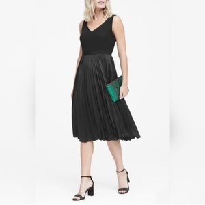 Banana Republic Black V Neck Dress with Pleated Skirt